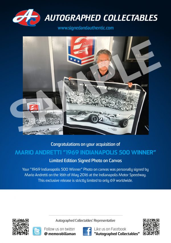 Mario Andretti 1969 Indianapolis 500 Signed victory