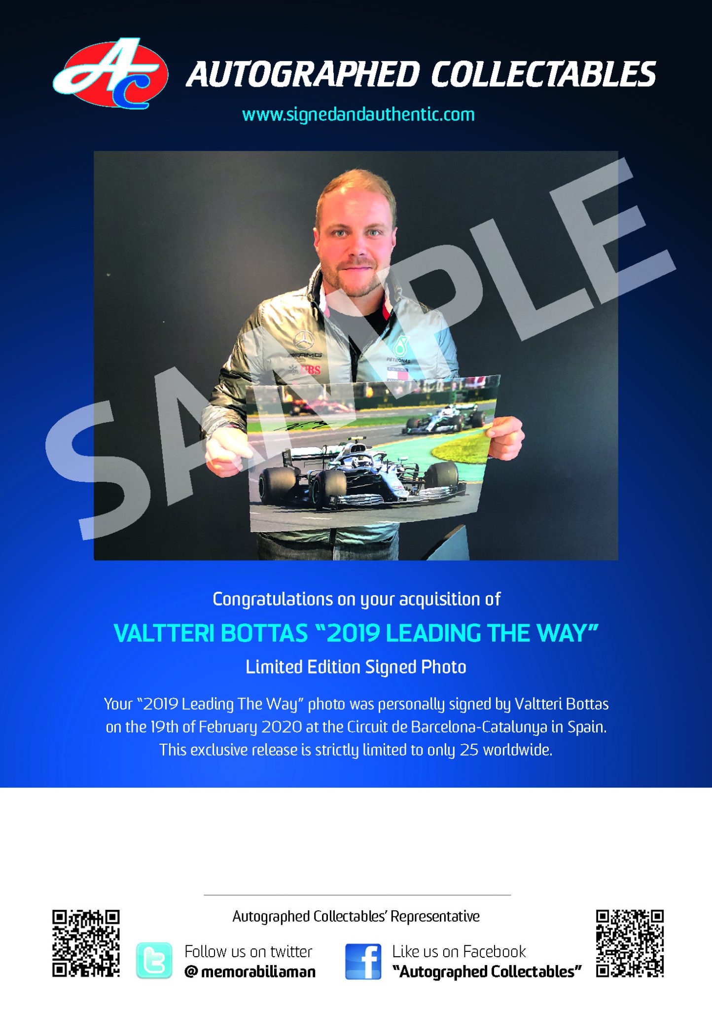 Valtteri Bottas 2019 Leading The Way - Autographed ...