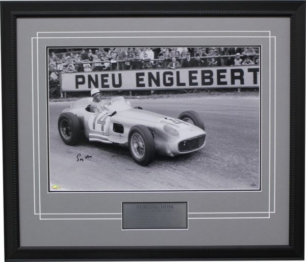 Stirling Moss signed Spa Mercedes photo 1955