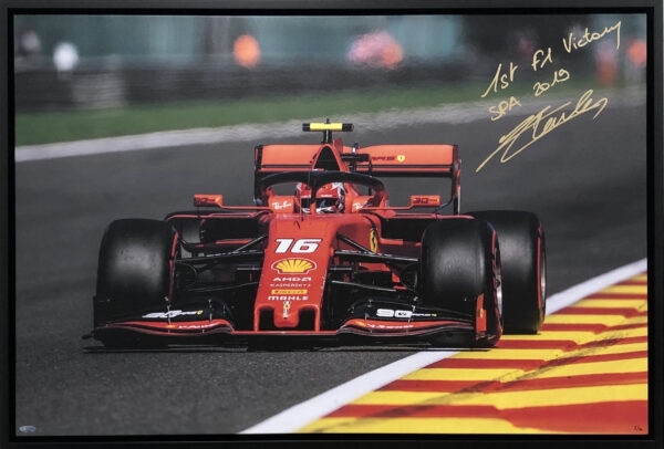 Charles Leclerc SPA Victory Ferrari F1 memorabilia signed