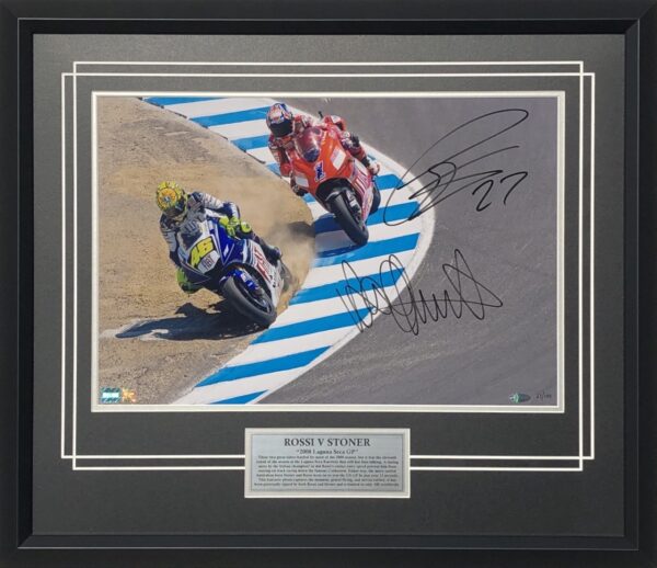Valentino Rossi Casey Stoner 2008 Laguna corkscrew signed yamaha ducati motogp memorabilia