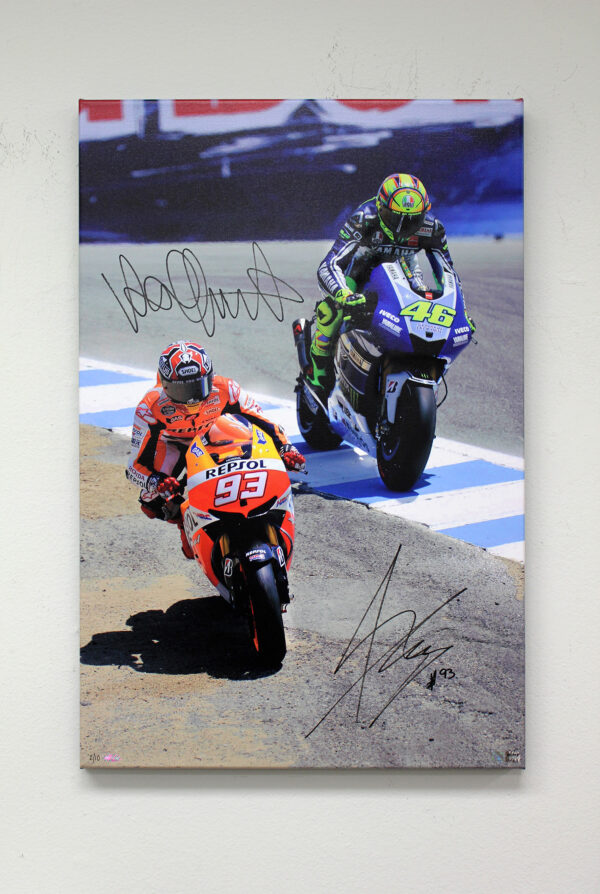 Marquez v Rossi 2013 Laguna Seca signed MotoGP memorabilia