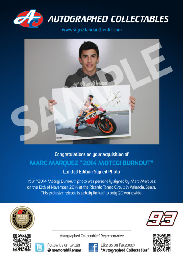 Marc Marquez 2014 Motegi Burnout Repsol Honda authenticity