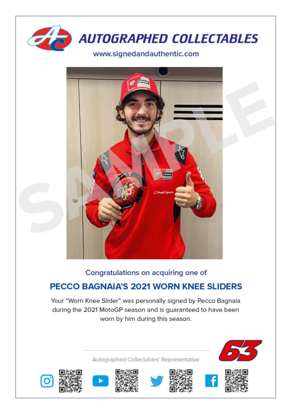 Pecco Bagnaia knee sliders used MotoGP memorabilia signed