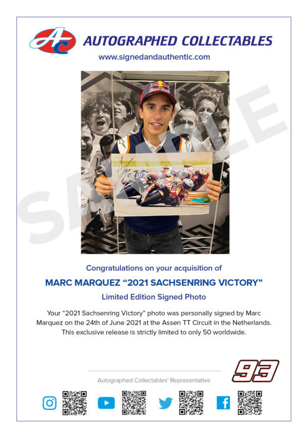 Marc Marquez Sachsenring Victory MotoGP Memorabilia signed Authenticity