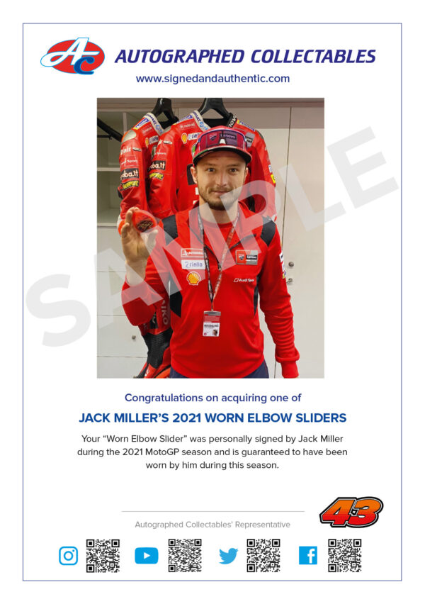 Jack Miller Ducati signed elbow slider memorabilia