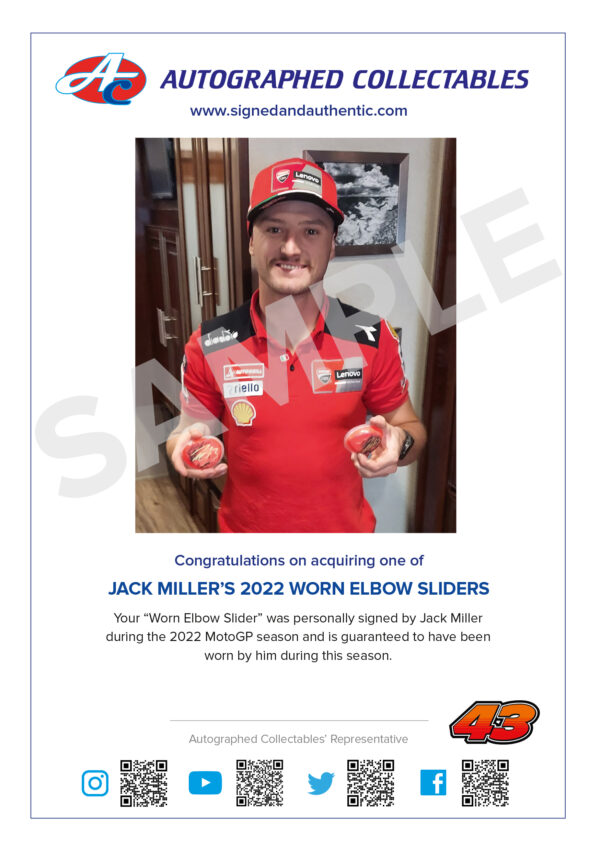 Jack Miller 2022 Elbow Slider Ducati MotoGP Memorabilia