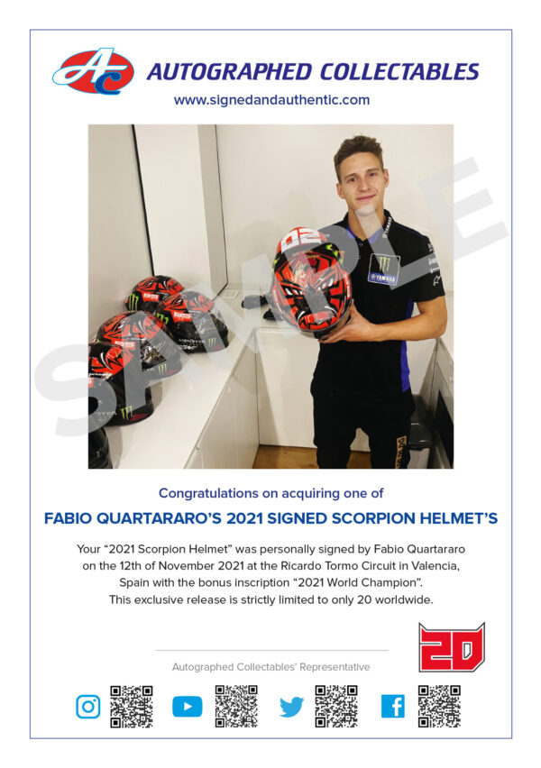 Fabio Quartararo signed helmet Motogp memorabilia Yamaha