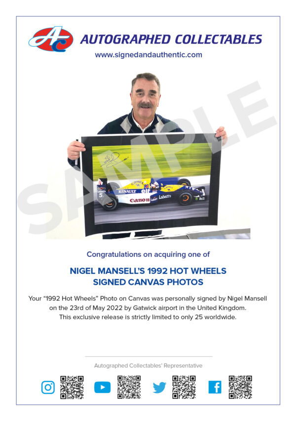 Nigel Mansell Signed Hot Wheels Canvas F1 Memorabilia