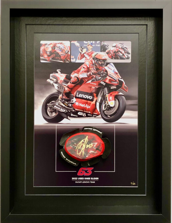 Pecco Bagnaia Worn Knee Slider Framed Ducati MotoGP
