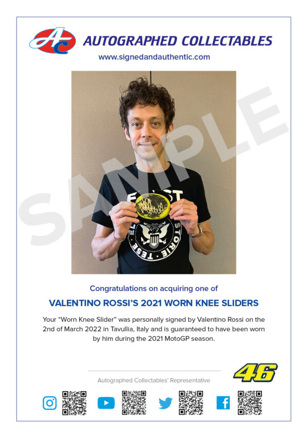 Valentino Rossi Signed Yamaha MotoGP Knee Slider