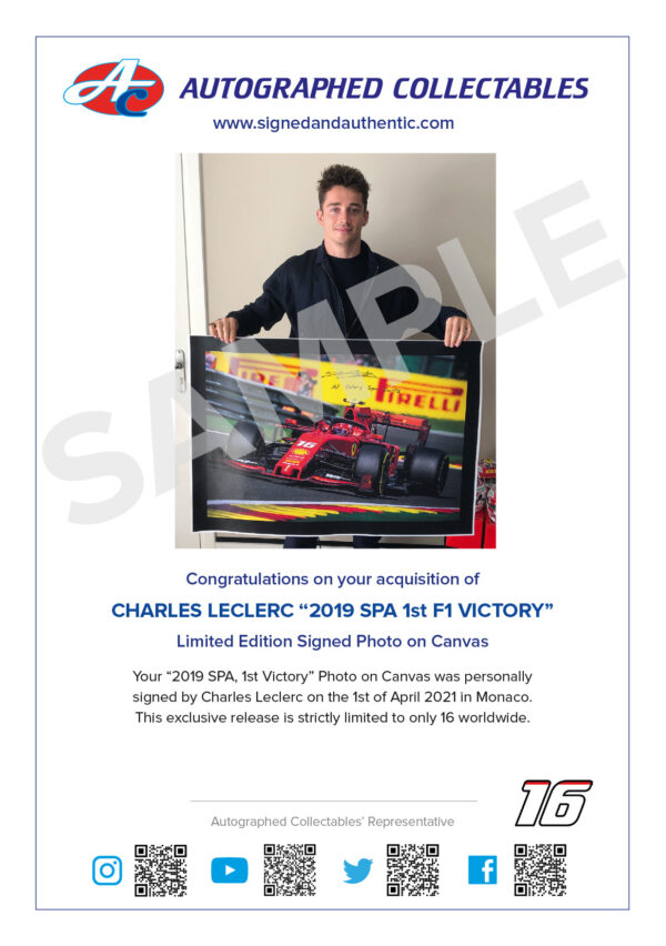 Charles Leclerc SPA Victory signed Authenticity Ferrari
