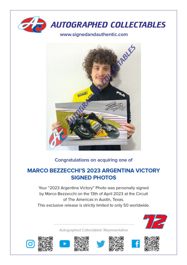 Marco Bezzecchi signed VR46 Ducati MotoGP Memorabilia