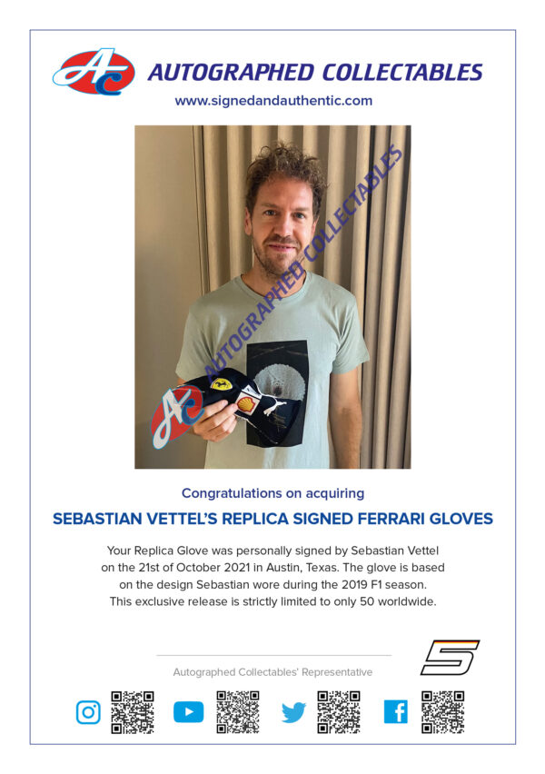 Sebastian Vettel signed Ferrari Gloves 2019 F1 Memorabilia