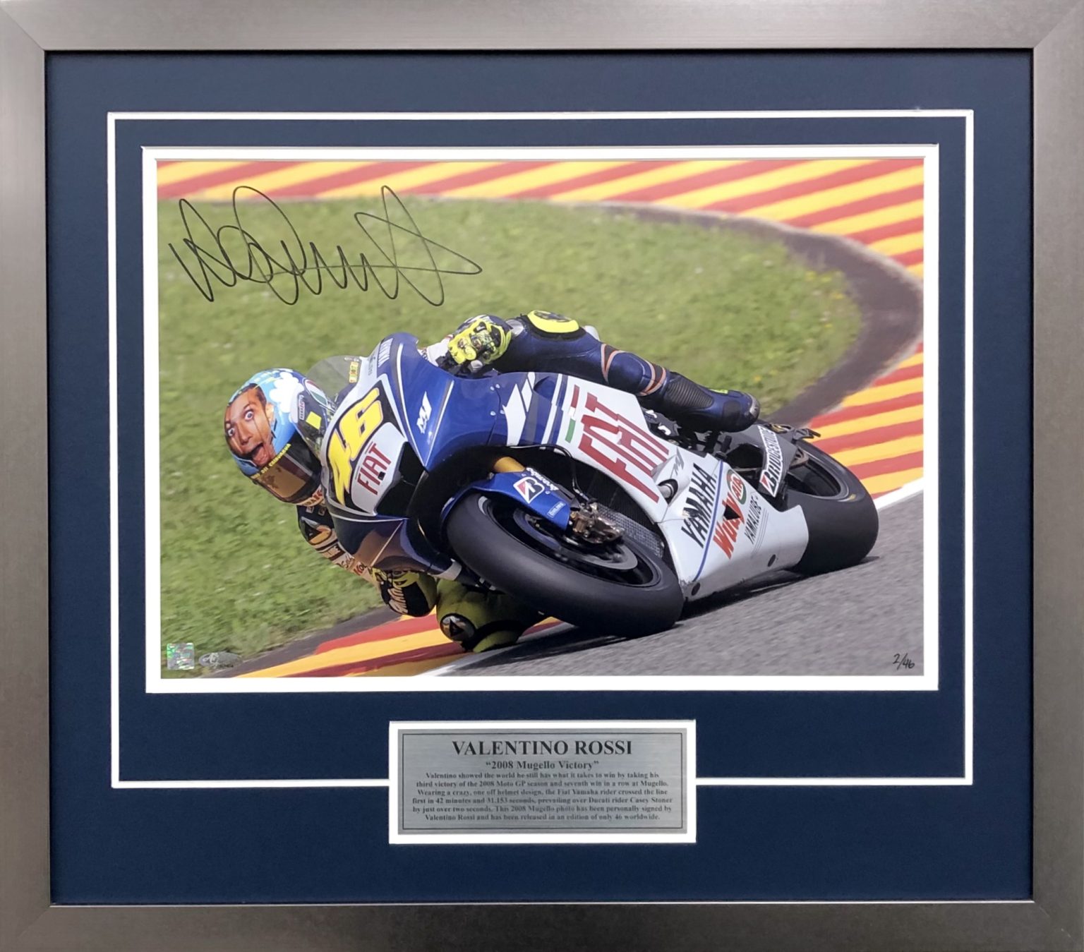 Valentino Rossi 2008 Mugello Face Helmet Victory Autographed valentino-rossi-2008-mugello-face-helmet-victory-autographed